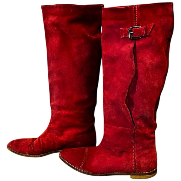 Vintage Italian Red Suede Knee-High Boots, 40 (9-10), Bench-Made - Picture 6 of 15